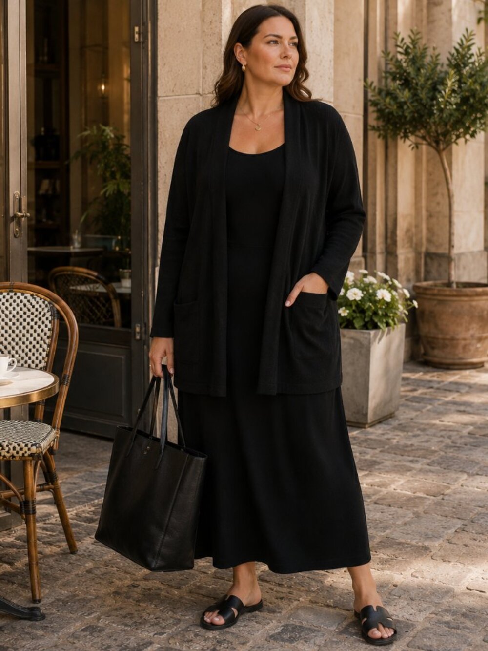 Cyrus Black Open Front Cardigan Sweater | Quiet Luxury Minimalist Layering | 3X